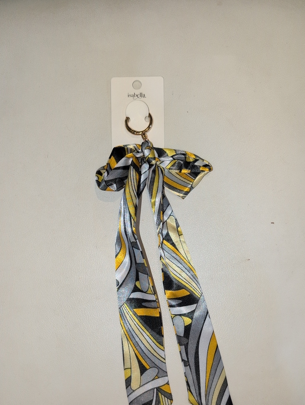 Isabella Yellow & Gray Abstract Bow Keychain with Gold Ring